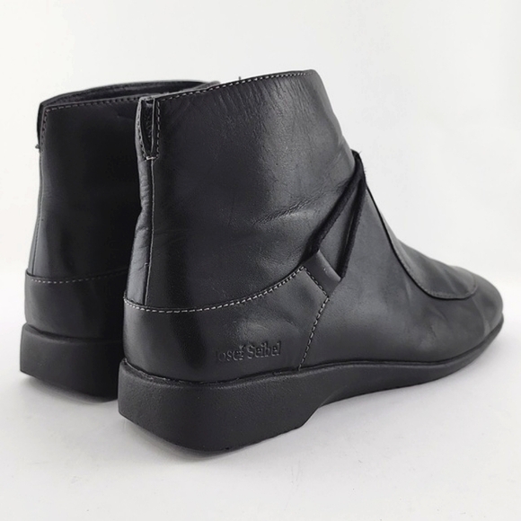 Josef Seibel Black Leather Ankle Boots White Stitching Square Toe & Heel Size 39 - Picture 6 of 16